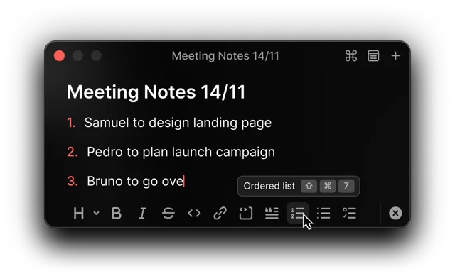 Raycast Notes floating window with meeting notes