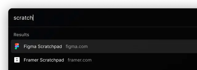 Screenshot of Raycast showcasing the Figma Scratchad Quick Link
