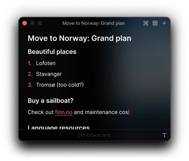 Raycast Notes floating window with idea scratchpad