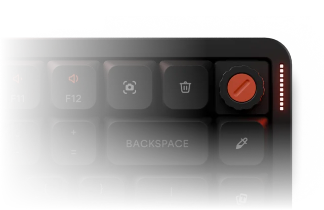 Close-up of the keyboard's rotary knob