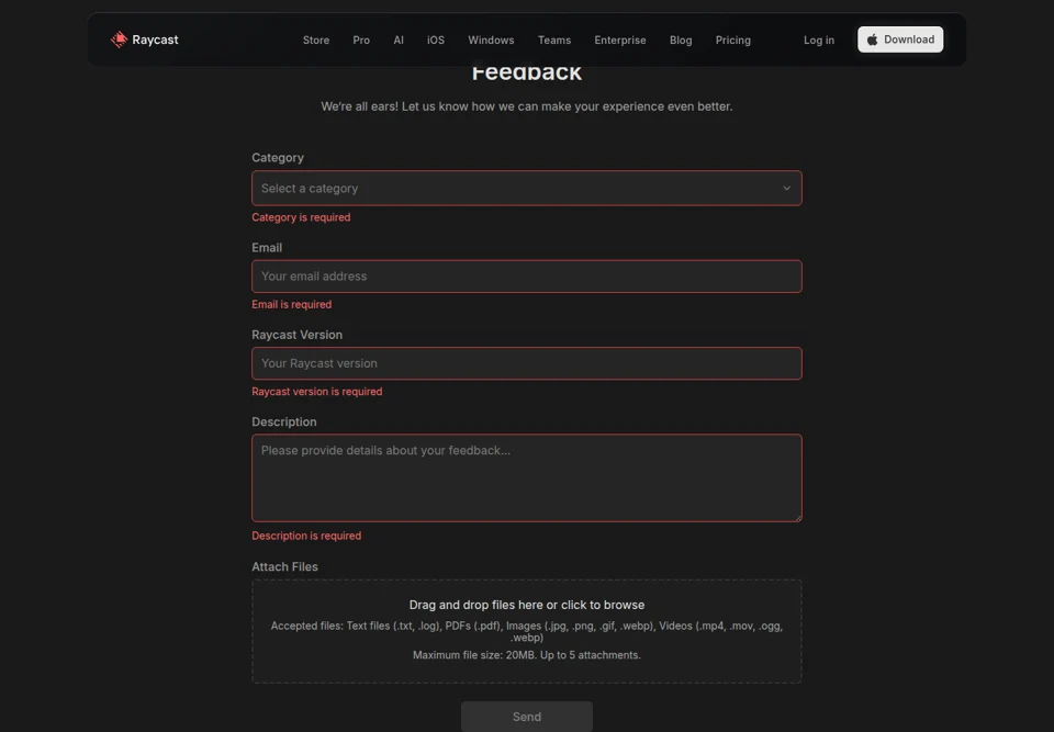 Captured Feedback page