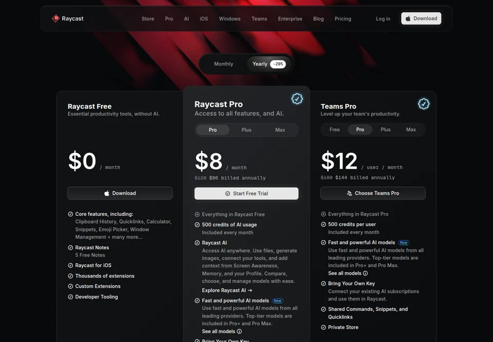Captured Pricing page